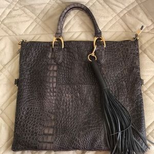 GILI Croco Embossed Italian leather tote Smoke
